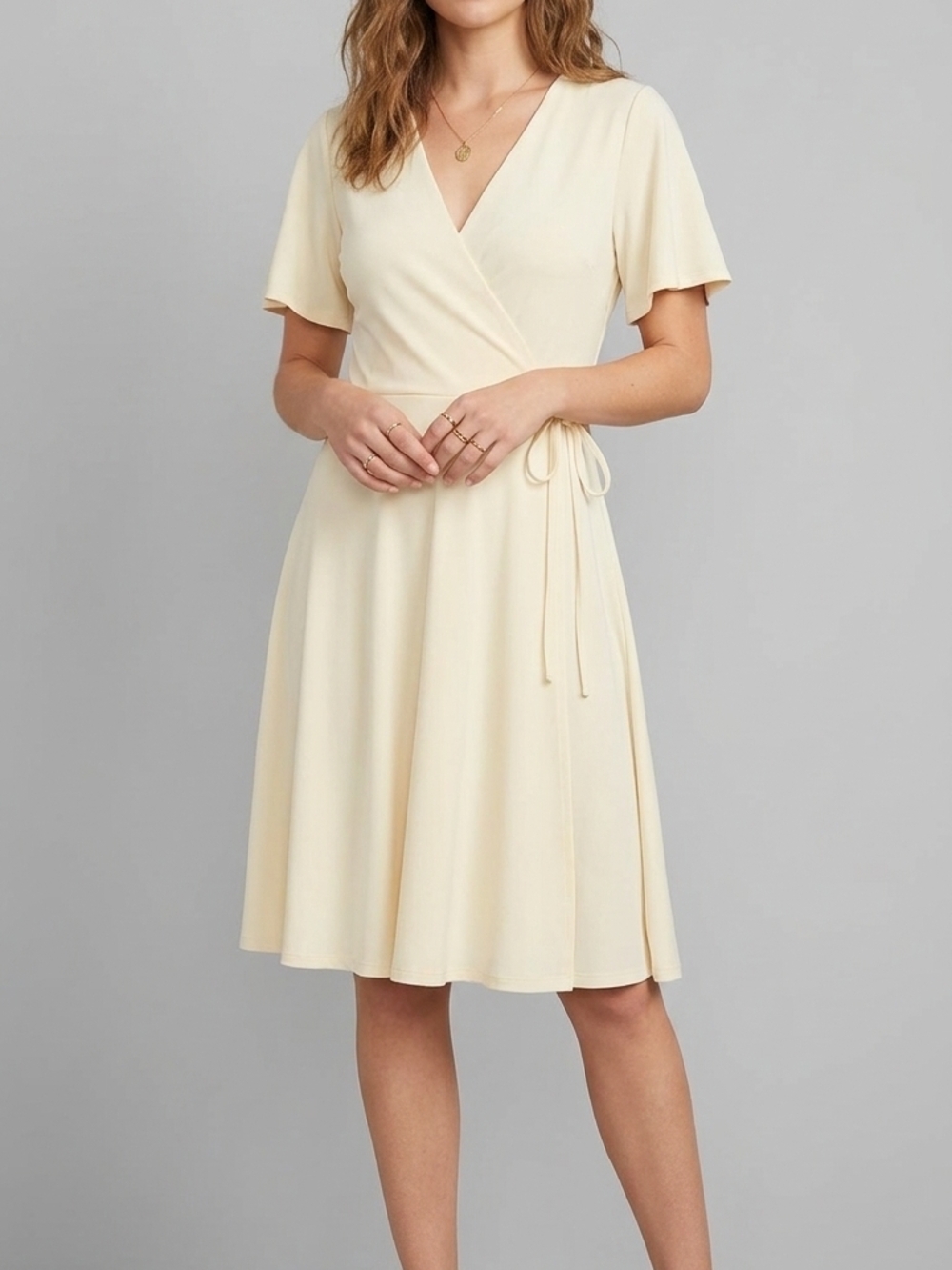 H&M Cream Tie-Waist Wrap Midi Dress